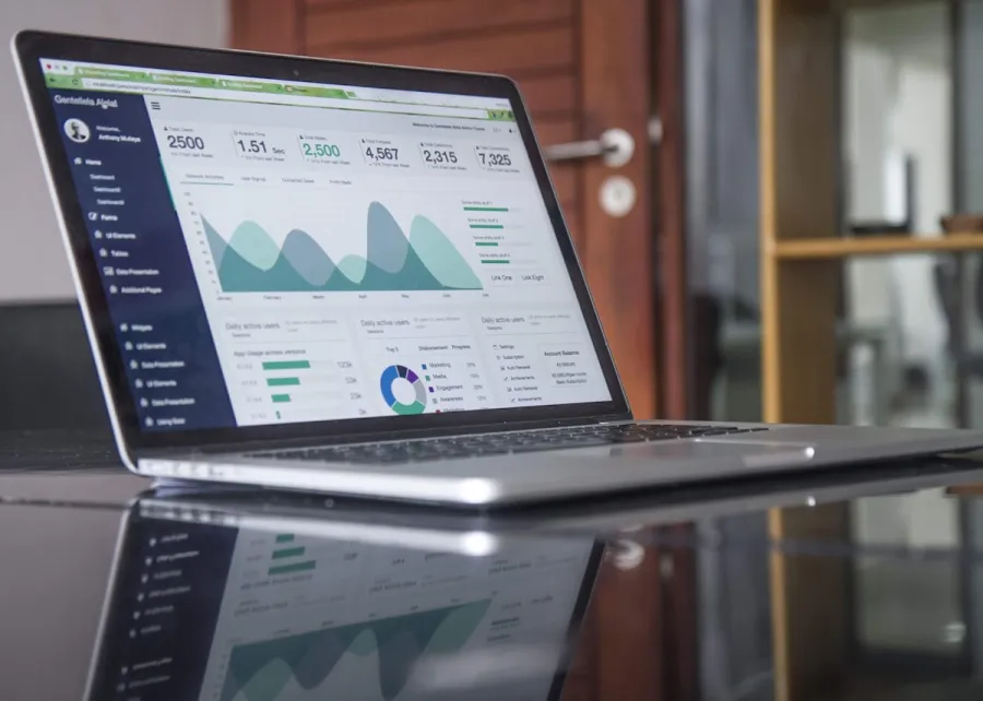Dashboard with lead scoring charts on a laptop